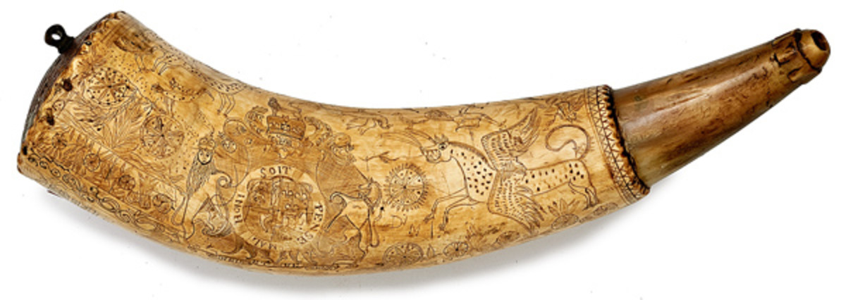 Engraved Powder Horn, Moses Walcut. Price Realized: $25,850.