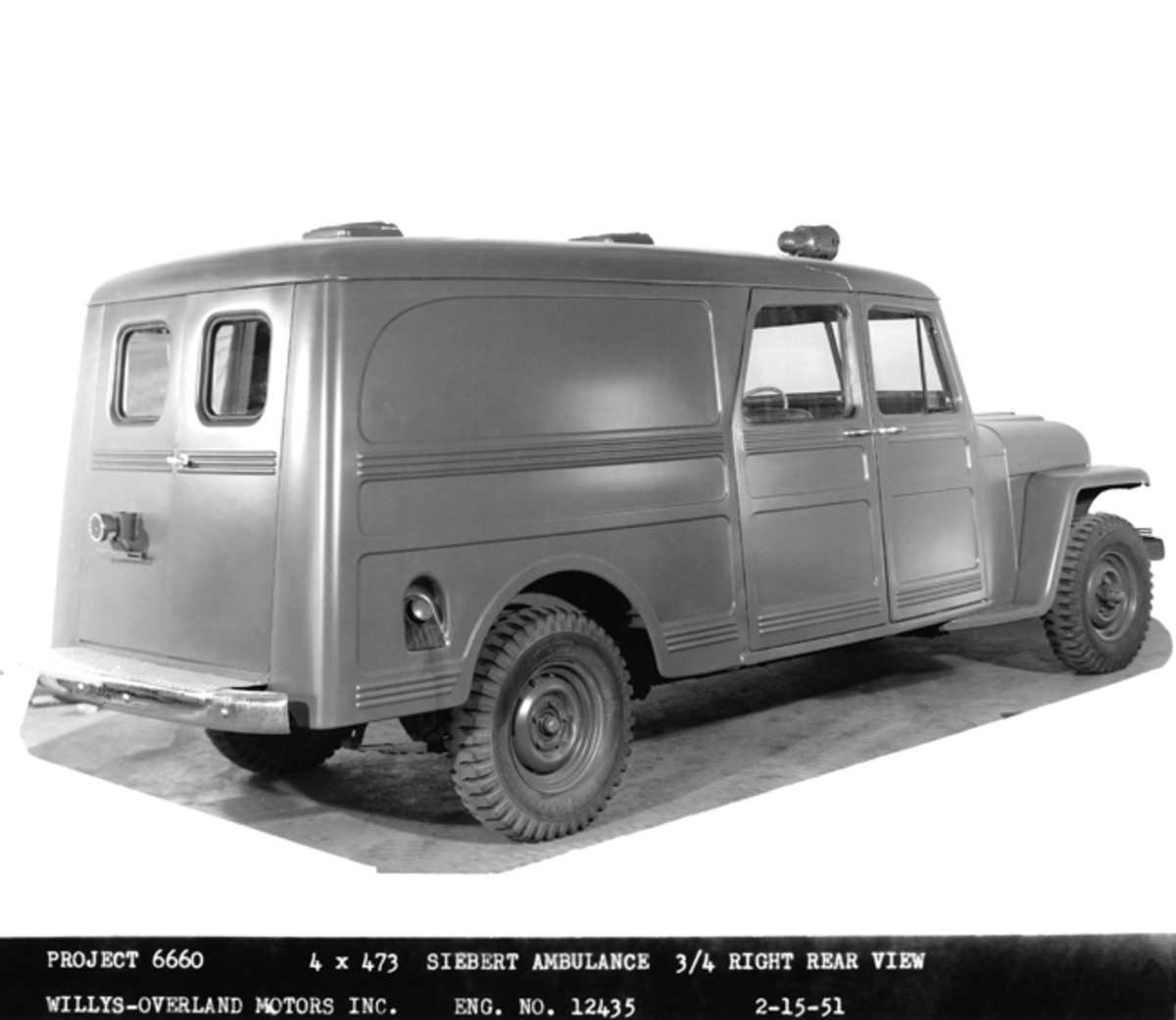 Willys-Overland factory photo of the Siebert Ambulance. February 15, 1951.