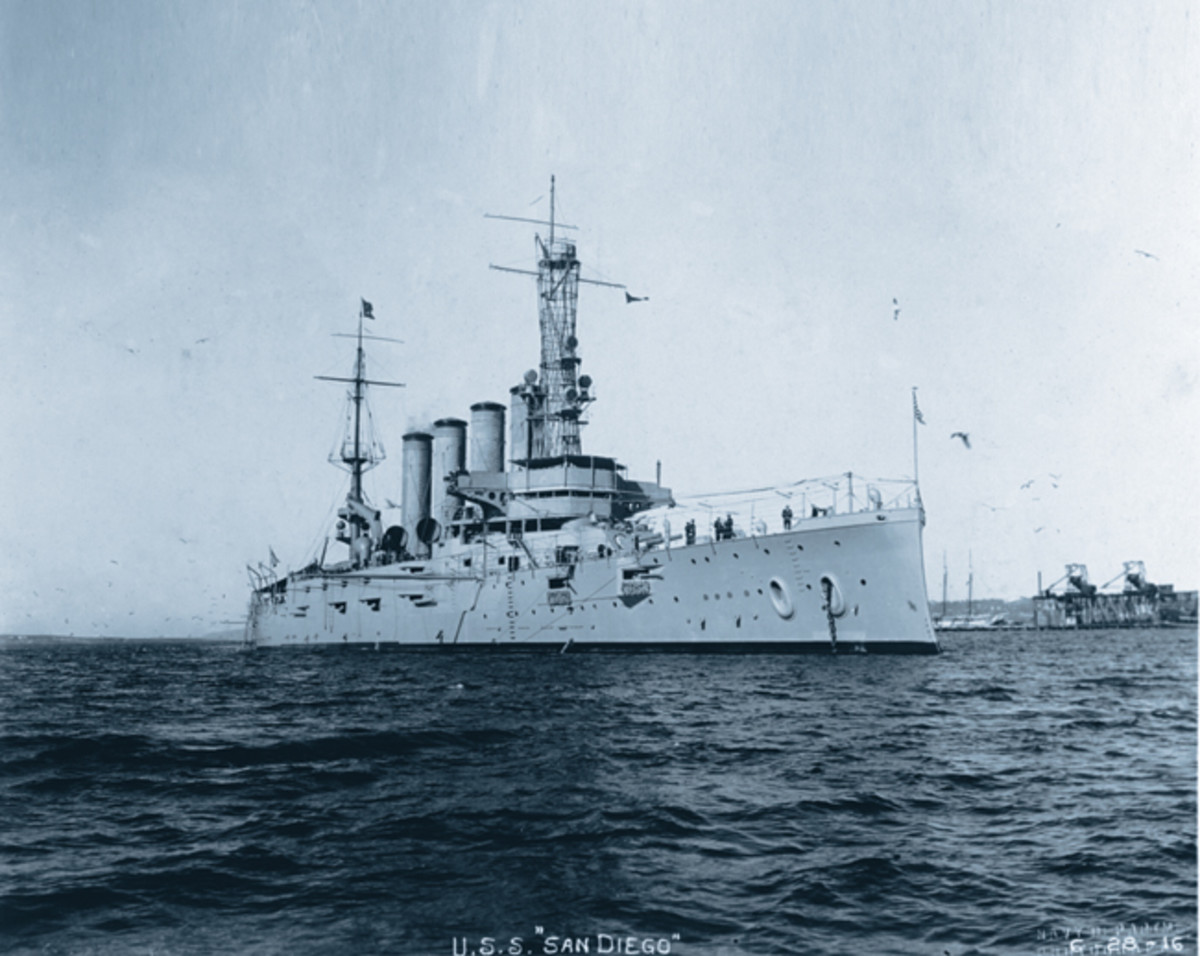  USS San Diego (Armored Cruiser No. 6) photographed Jan. 28, 1915, while serving as flagship of the Pacific Fleet. U.S. Navy Photo courtesy of Naval History and Heritage Command