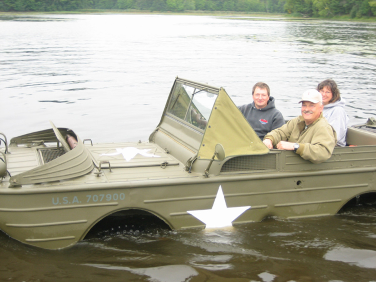  Another happy amphib ride as Kevin Kronlund of Army Cars, USA swims his beautifully restored GPA.