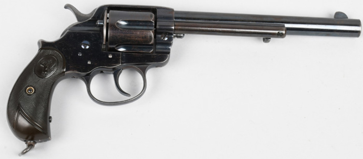 High-condition Smith & Wesson 2nd Model Schofield .45-caliber revolver, US-issued Indian Wars era, 1877. Sold for $5,760