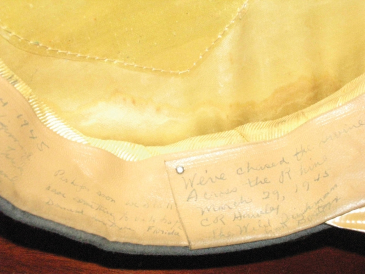 Sweatband on which six US soldiers wrote their thoughts on March 29, 1945.