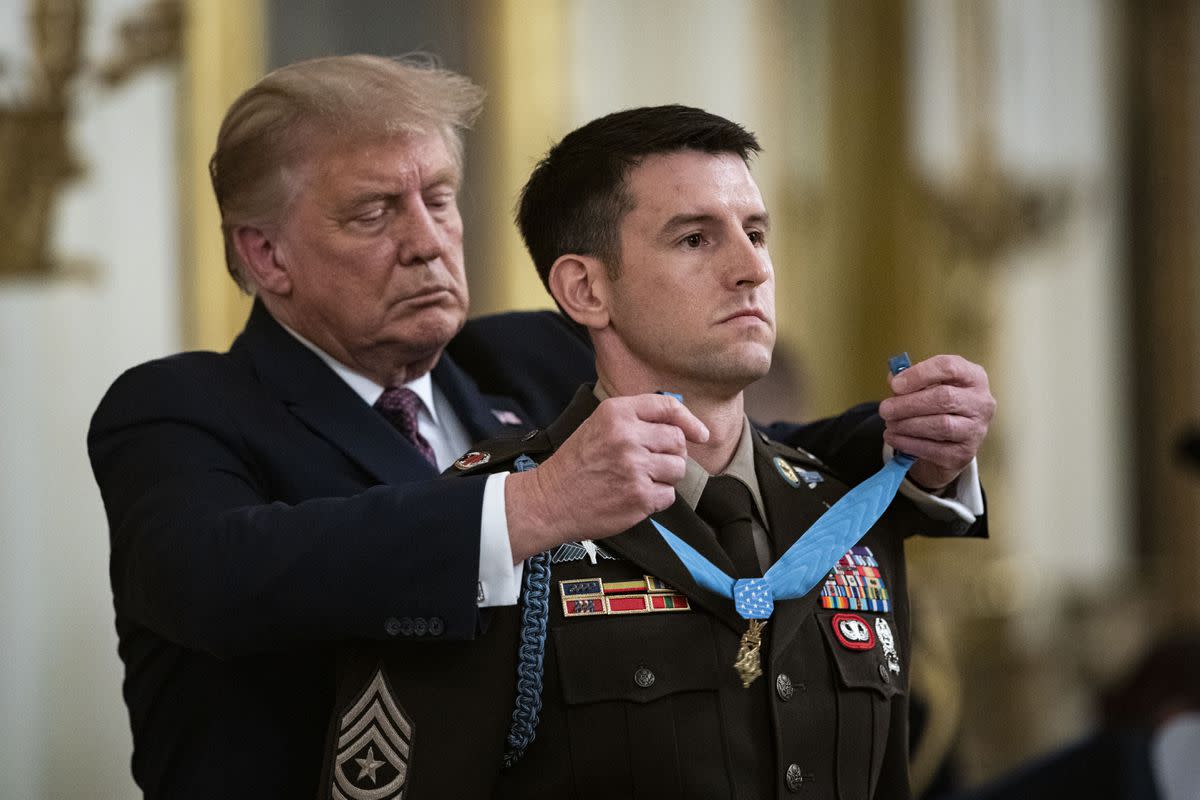 U.S. President Donald Trump presented the Medal of Honor to Sgt. Maj. Thomas P. Payne in a White House ceremony on Sept. 11, 2020.