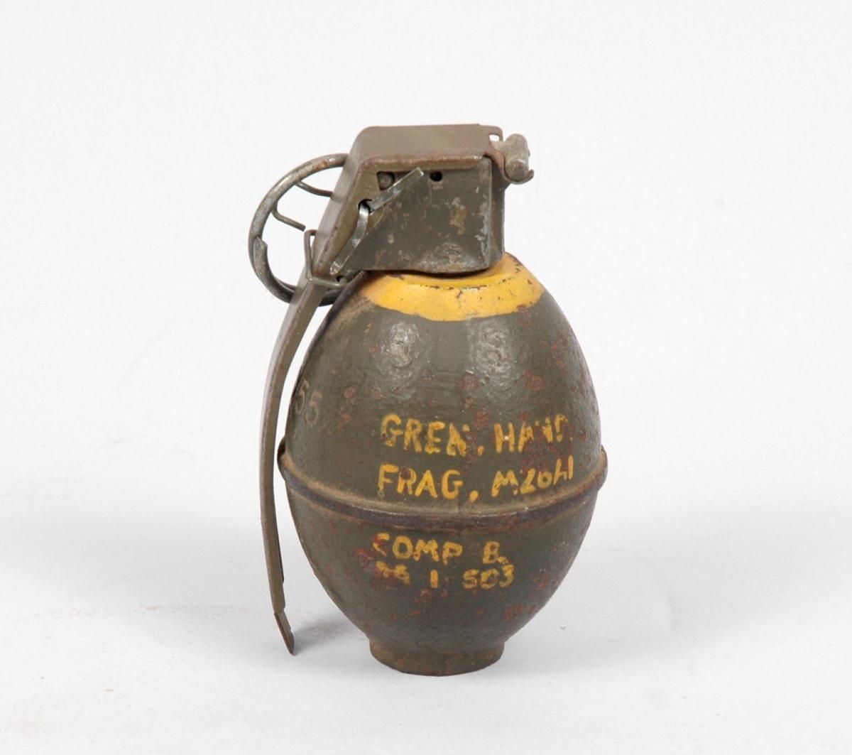 The M26, and its successor, the M26A1, shown here, were first used in Korea. Like the pineapple, these grenades were also extensively used by U.S. troops from the early stages of the Vietnam war.