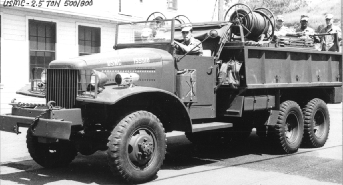 The Marines used the long wheelbase chassis for many purposes as well, including adaptation to fire trucks such as this one.