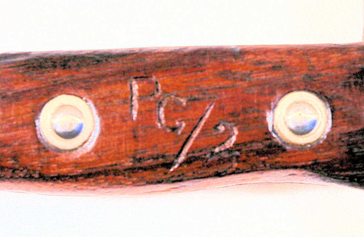 Accompanying the Philippine Constabulary rifle was a standard Krag bayonet. The only alteration was the addition of “PC/2” on one of the wood grips.