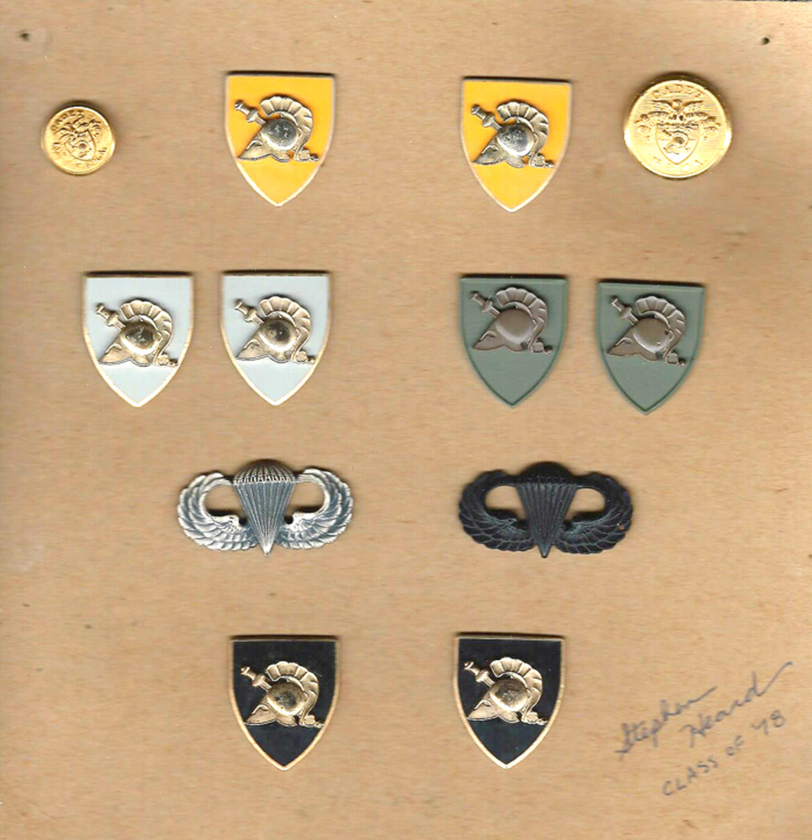 One of Buell’s West Point students gave the instructor his four years of  West Point class pins and jump wings in appreciation of Buell’s teaching skills.