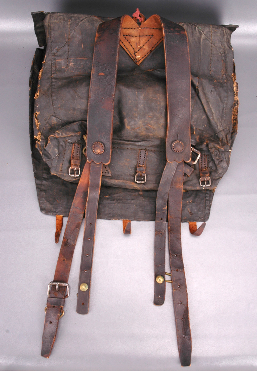 Civil war "tar" knapsack with leather fittings.