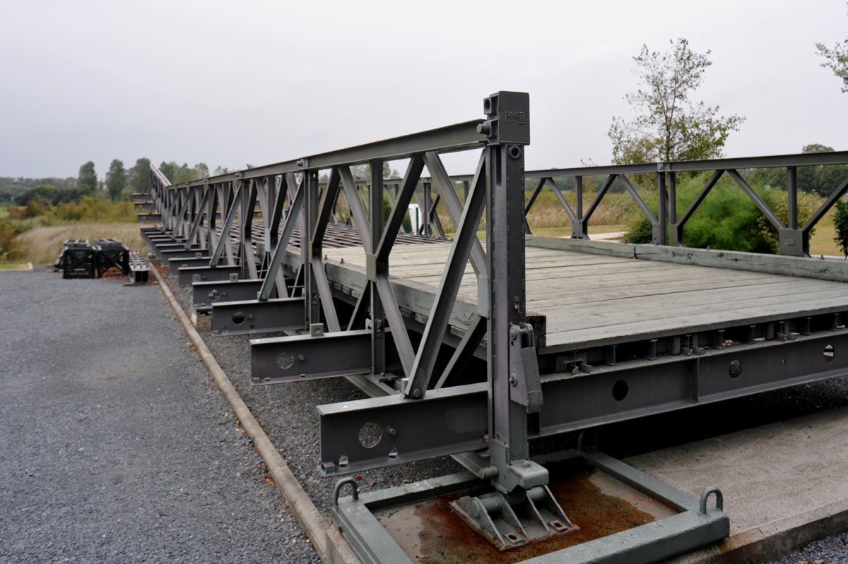 The transoms, side-panels and stringers of a Bailey bridge section can all be clearly seen at the Memorial Pegasus Museum in Ranville, Calvados, France,