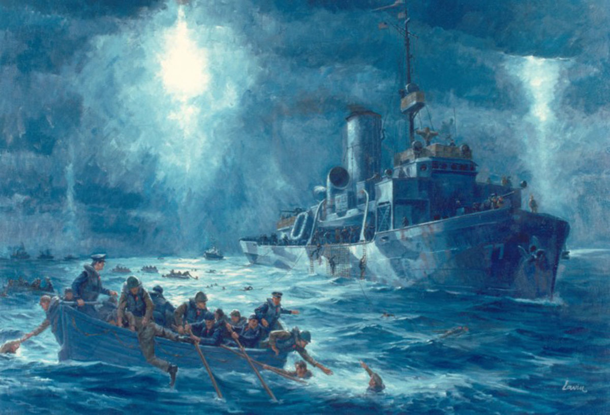 After the Dorchester slipped beneath the waves on 3 February 1943, the USCGC Escanaba and other Coast Guard vessels rescued dozens of survivors from the doomed Army troopship.