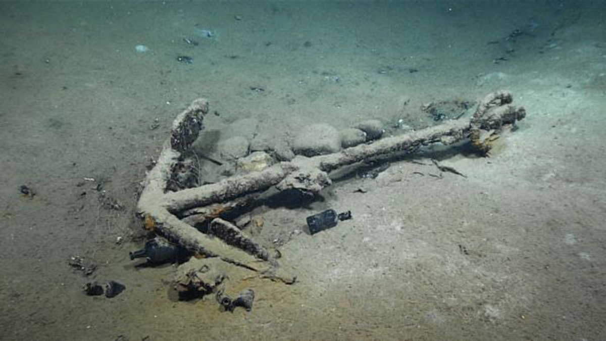 Anchor found on the wreck of the brig Industry 6,000 feet below the surface of the Gulf of Mexico. 