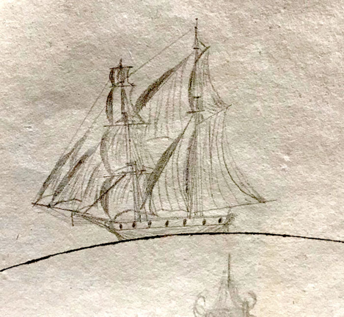 Sketch of brig Industry found inside an 1828 logbook for the brig.