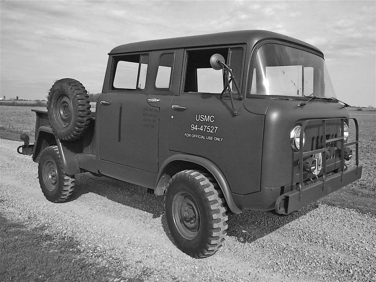 Willys also produced a military version of the FC-170. There were four basic models, one of which, the M677, was a crew cab pickup. Many of the pickup models were fitted with corrugated metal bed covers.