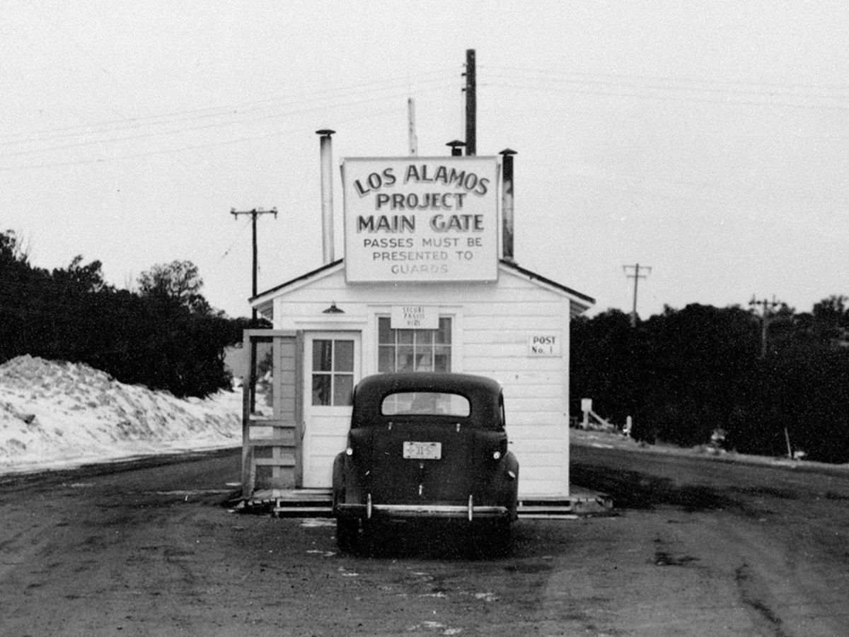 The Main Gate at Los Alamos in 1943. Few people really knew what went on beyond it! 