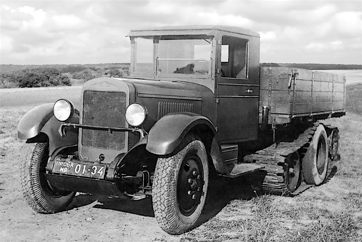 Russian Ziz half-track truck. Note the track drive system employing the truck’s road wheels.