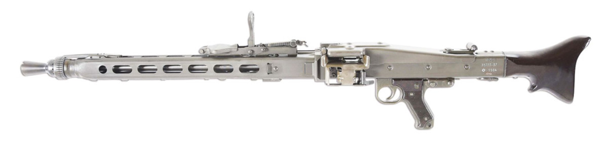 Original Rheinmettal-manufactured German MG42/59 machine gun, one of only five known original examples. Received pre-1968 by an American firm developing an electric mounting apparatus. Near-mint condition. Ex J.R. Moody collection. Fully transferrable upon approval from BATF.