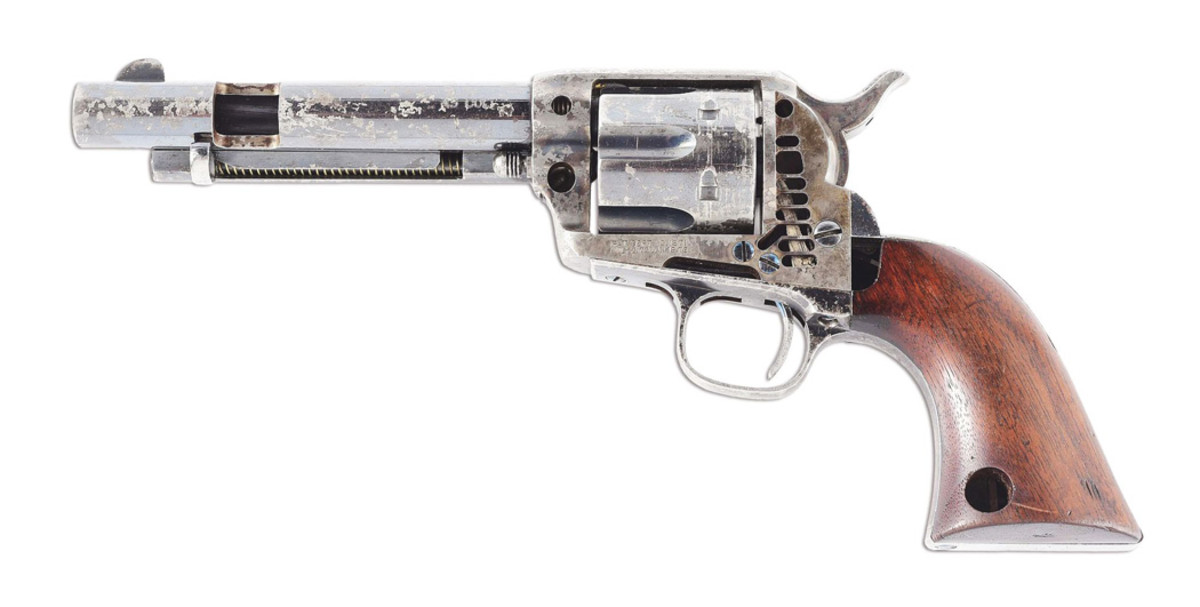 One of three known pre-war single-action Army Revolvers produced by Colt and the only one in private hands, the others residing in the National Armory Museum and the Colt Collection of the Connecticut State Library, respectively. Delivered by Colt in 1896. Accompanied by 48 pages of original letters and documents supporting exhaustive research conducted from 1984-1991.