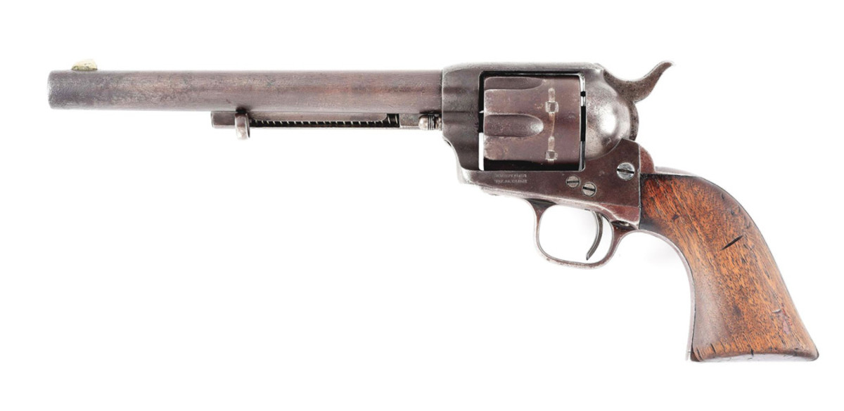 Rare and sought-after Colt “pinch frame” single-action Army Revolver, Serial Number 58, manufactured prior to July 1873 and one of nine in the first commercial shipment of Colt Single-Action Army Revolvers sent by Colt to Schuyler, Hartley & Graham on Sept. 2, 1873. Accompanied by 4-page letter handwritten in 2007 by Colt authority and author Ron Graham.