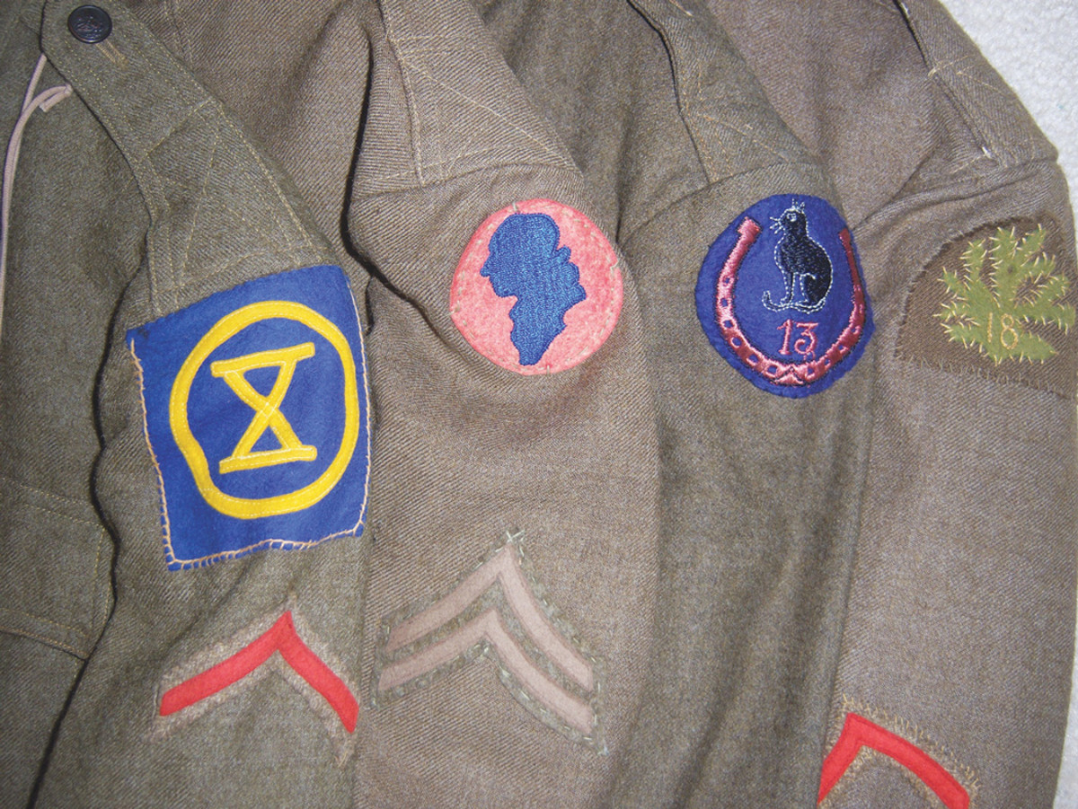 A gathering of some uniforms of the “lesser known” divisions: 10th Division (Camp Funston, Kansas); the 11th “Lafayette” Division (Camp Meade, Maryland); the 13th “Lucky Thirteenth” Division (Camp Lewis, Washington); and the 18th “Cactus” Division (Camp Travis, Texas).