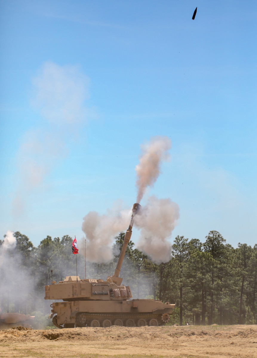 Soldiers with the North Carolina National Guard’s 1st Battalion, 113th Field Artillery Regiment, fire newly fielded M109A7 Self-Propelled Howitzer Systems at Fort Bragg, North Carolina, May 20, 2021. The battalion is the first National Guard unit to receive the new Artillery.
