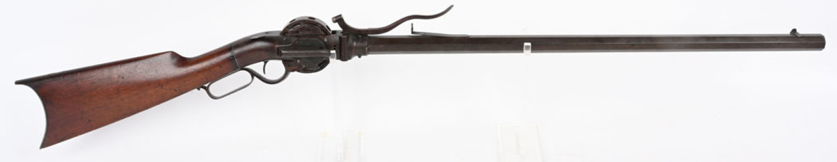Rare pre-Civil War P.W. Porter (New York City) .44-caliber turret rifle, 1850s first model and one of the earliest lever-action percussion repeating rifles. Sold for $14,400 against an estimate of $6,000-$8,000