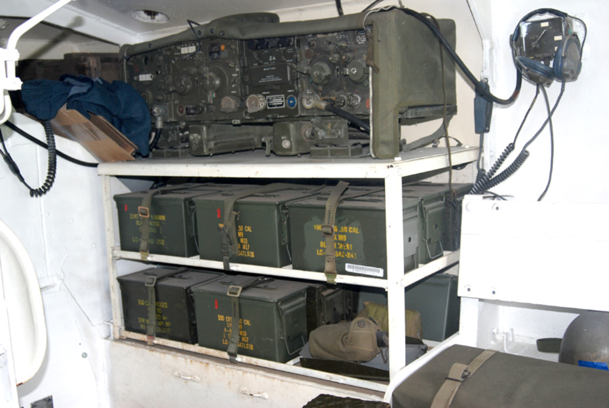 The front right side of the hull interior holds a full complement of communications gear.