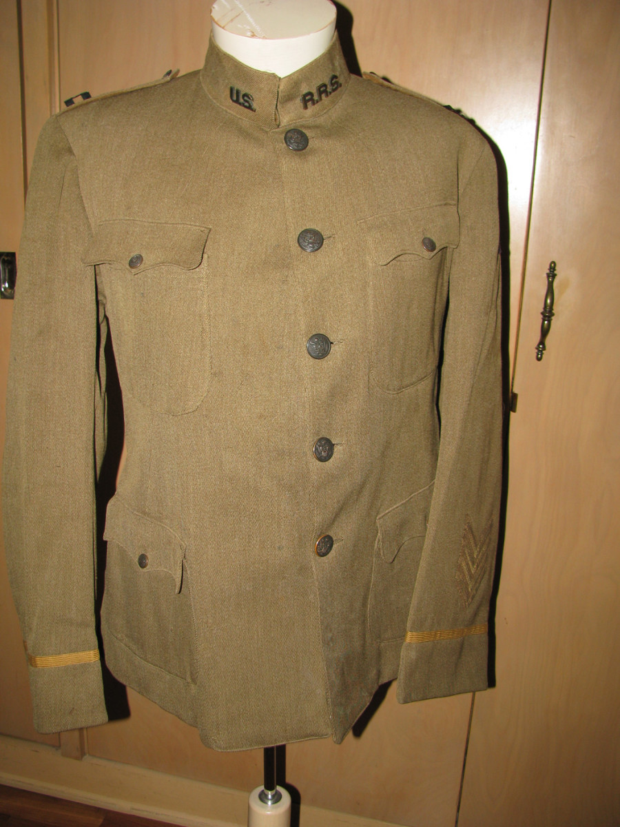 A well-made captain’s tunic worn by a member of the Russian Railway Service Corps, technicians on the Trans-Siberian rail road.