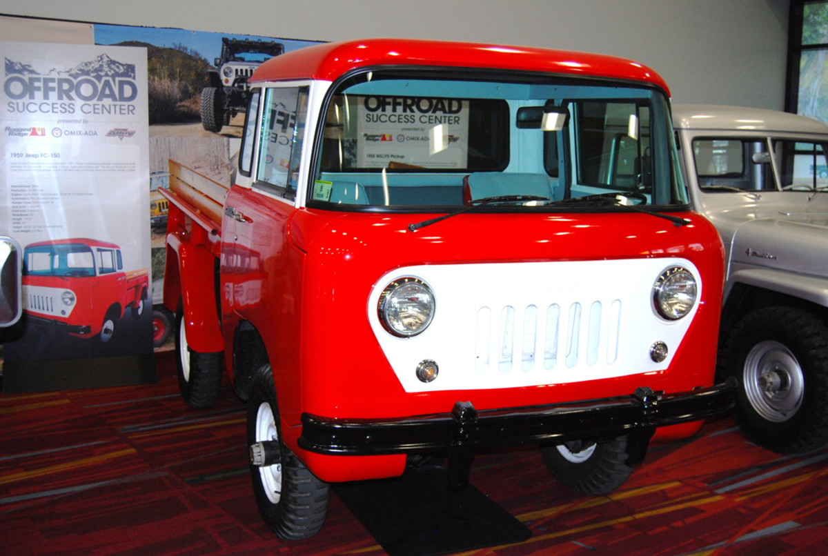 This is one of 1,546 Jeep FC-150 forward-control Jeeps produced in 1959. This one features a hydraulic bed and a later, wider chassis. OMIX-ADA brought it to SEMA.