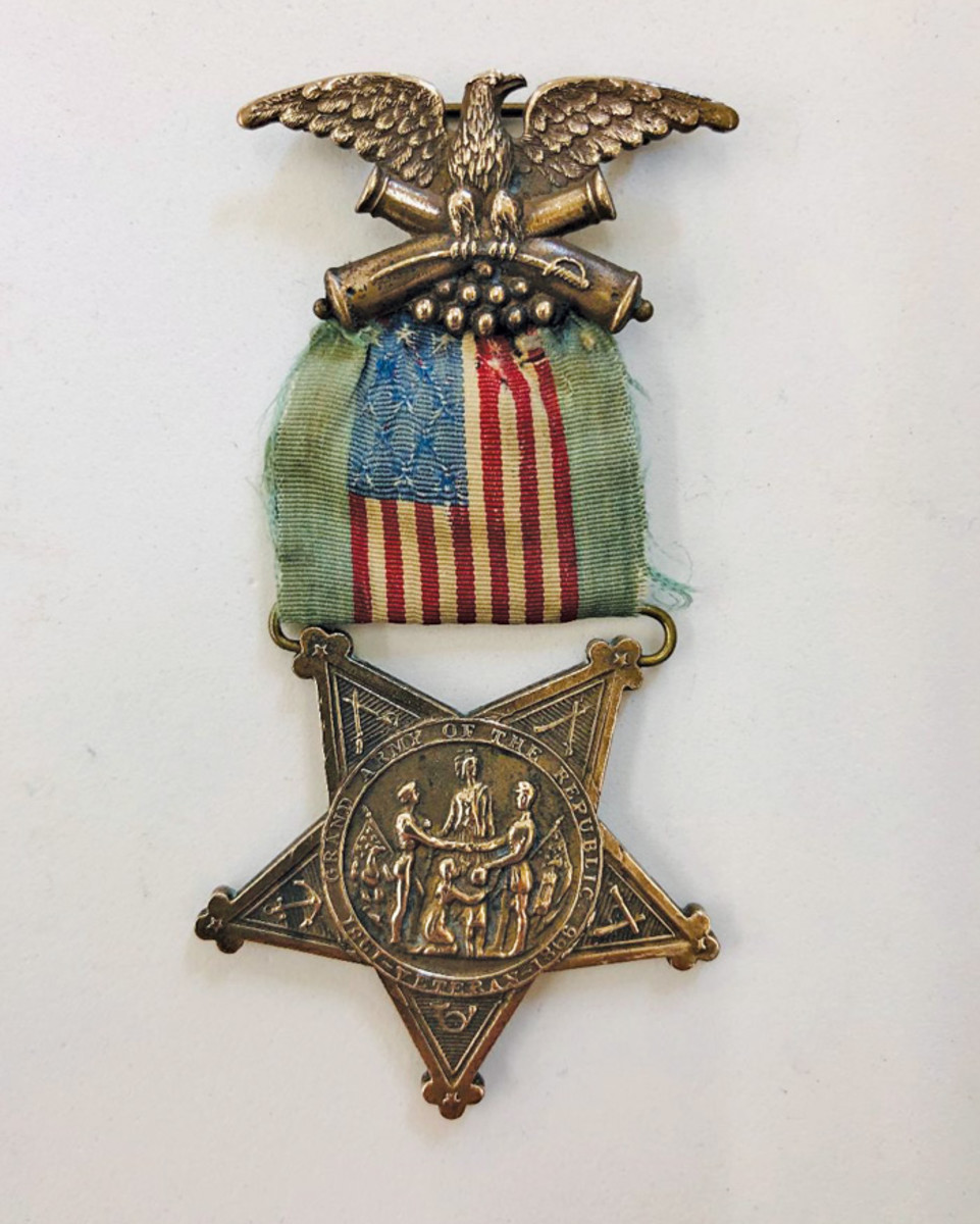 The light blue ribbon color on this GAR medal indicates the holder was an officer in a local post.
