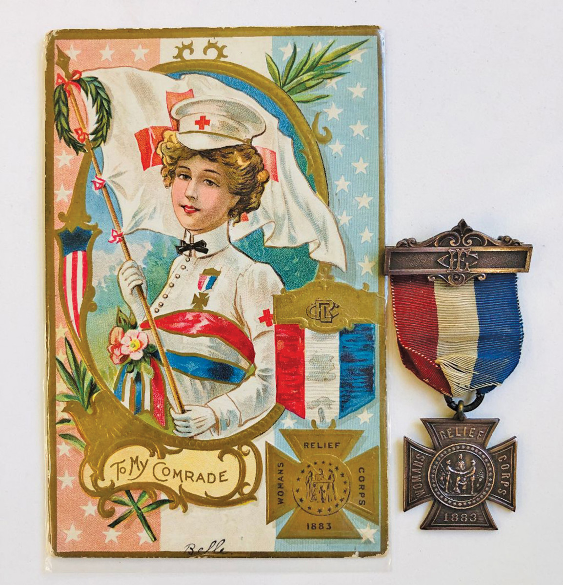 A period post card shows a WRC member in full uniform wearing her membership medal.