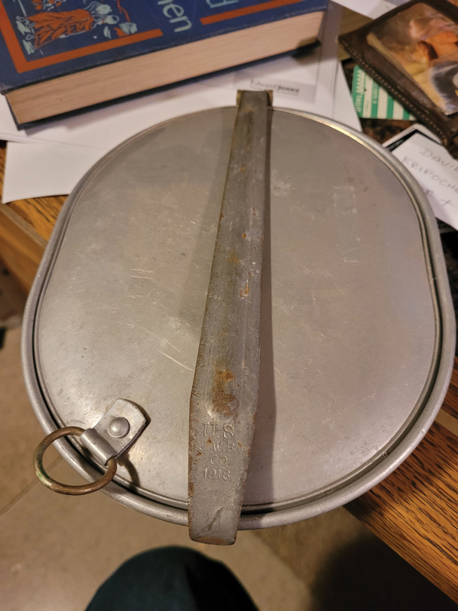 At first, I didn’t think there was anything written on this mess kit. It took diligence and a magnifying glass to reveal the name.