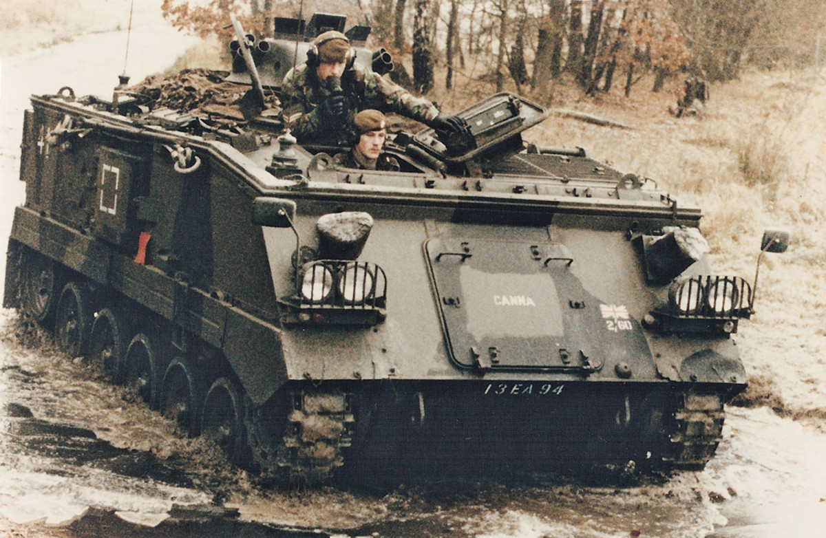 FV432s could negotiate water obstacles up to 42 inches depth. This version is also fitted with an armoured turret mounting a GPMG.