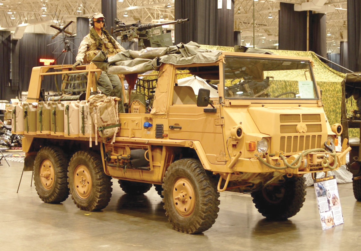 Equipment on the Delta 718M included a pioneer tool rack, infrared lights, and a front-mounted winch. Bumper tubes mounted camo net poles used to spread out the camouflage netting for hiding in the desert.