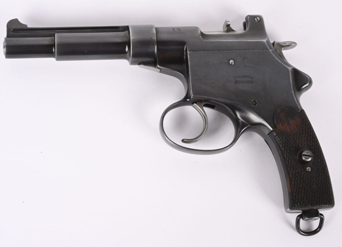 1894 Steyr Mannlicher ‘Blow Forward’ pistol, 7.6 caliber, manufactured in mid-1890s, Serial No. 19. One of the rarest of all evolutionary automatic pistols.