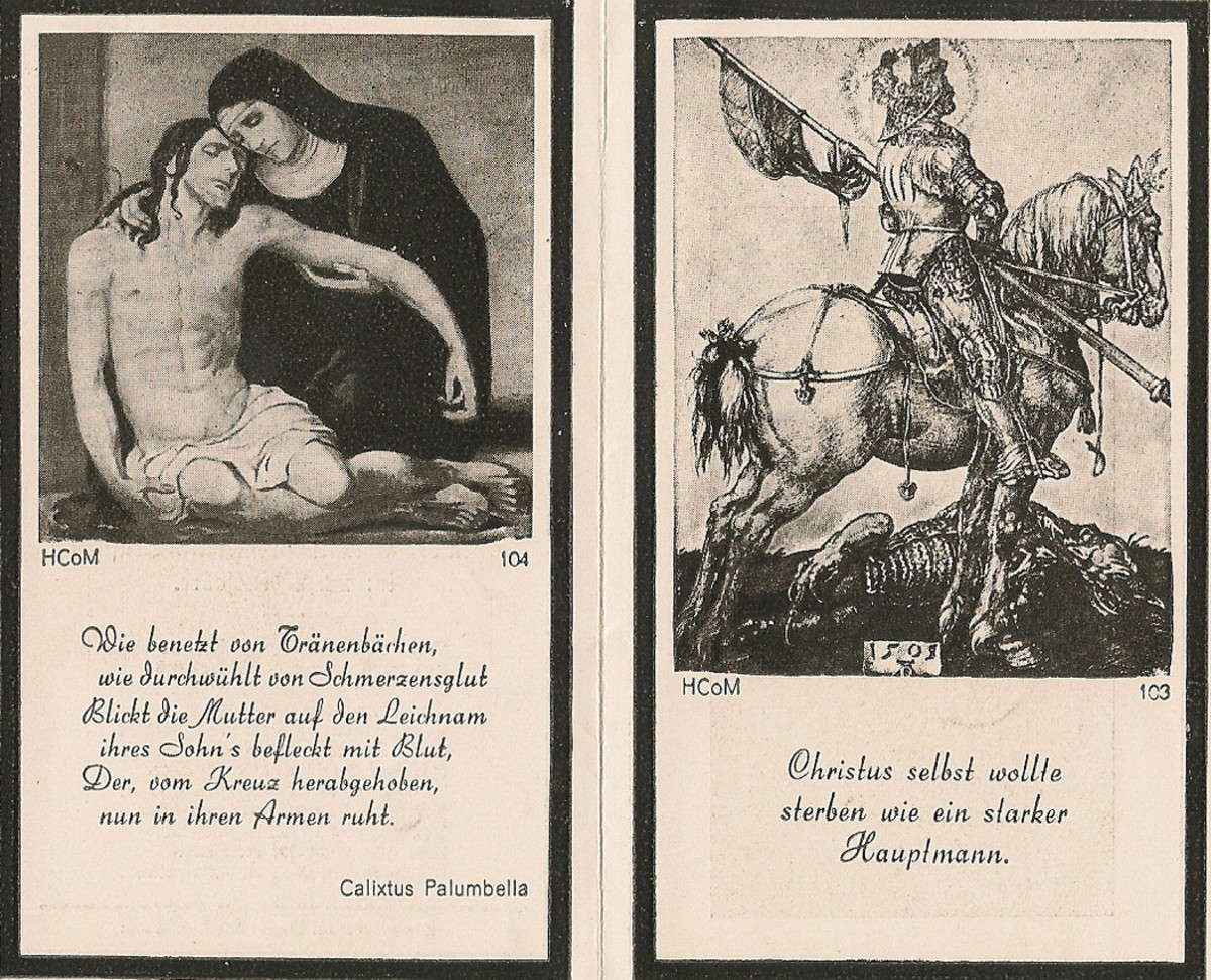 Max Grubl's faith in the teachings of the Catholic Church is found on the reverse panels of his death card.