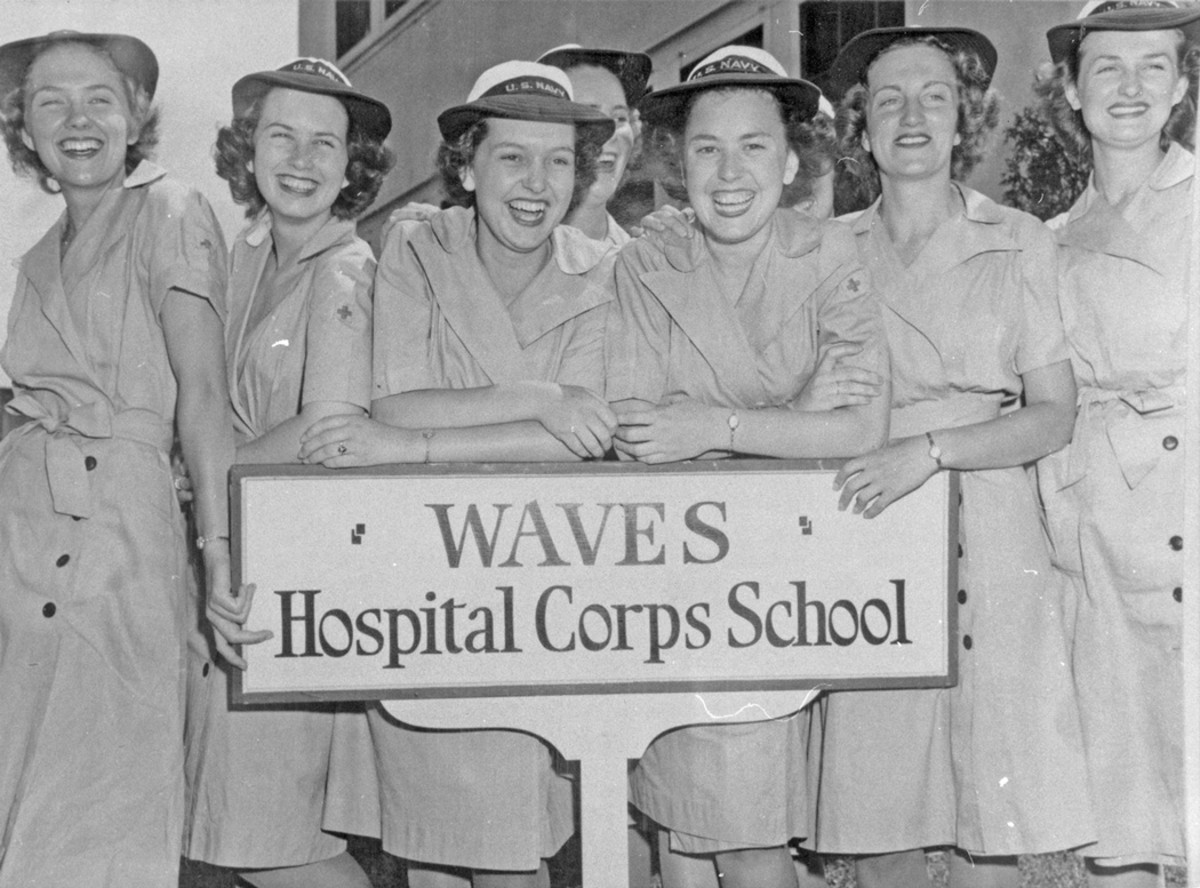 These Navy WAVES were all smiles while posing for a photo at the Hopsital Corps School during World War II.