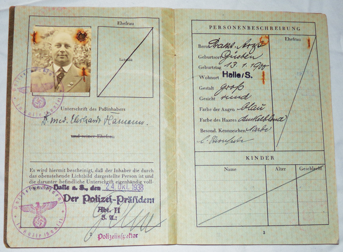 Dr. Ehrhardt Hamann was issued a post 1940 passport for his travels. He was an officer in the SS (Schutzstaffel) and was detained after the war for crimes against humanity, but later deemed innocent.