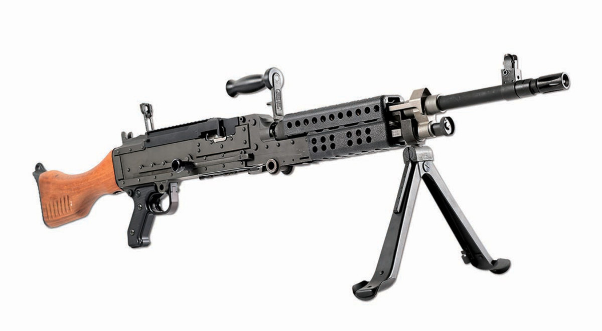Fully transferable high-condition Fabrique National US M240B machine gun, the model that the American armed forces chose to replace the M60 machine gun in December 1995. Extremely scarce in the NFA Registry, which notes 17 pre-1986 dealer samples and possibly up to 11 fully transferable examples. Model number and 7.62mm caliber marked on left side of receiver. Unprecedented public offering of a state-of-the-art modern US military machine gun. BATF approval required prior to transfer.