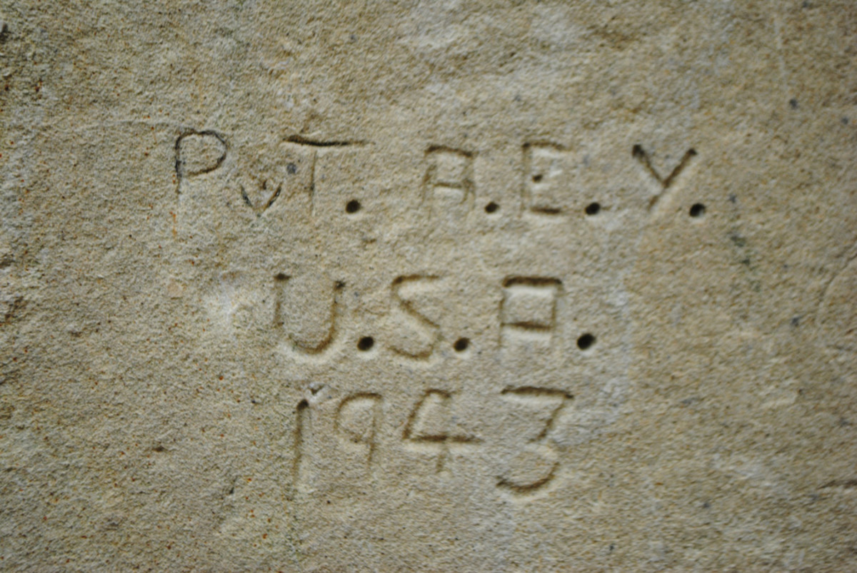 Anonymous initials as a private and personal memorial at Old Wardour Castle.