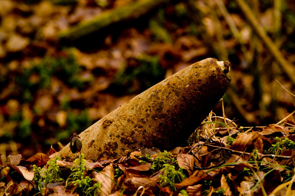 Unexploded artillery shell in the Bois Fumin.