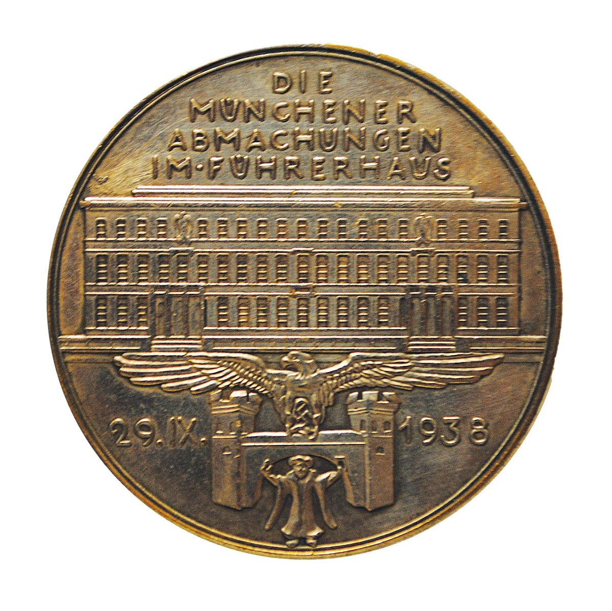 The medal from Nuremberg commemorates the meeting of four European leaders at Nuremberg in 1938.
