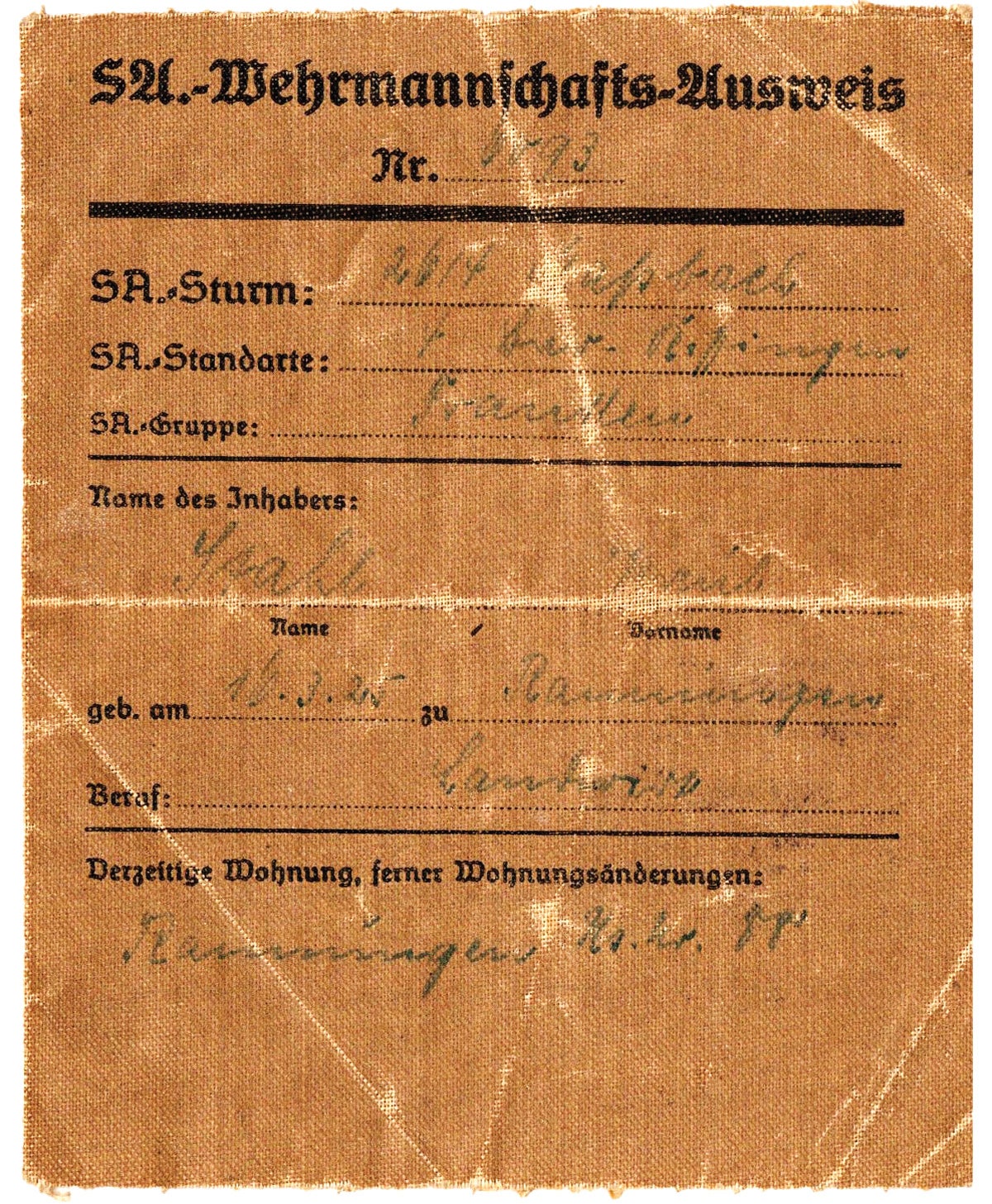 Wehrmannschaft members were trained in marksmanship using small-bore rifles. Older experienced SA ex-soldiers and huntsmen were often called upon to give rudimentary instruction to the young recruits, and the older men who reached into their sixties.