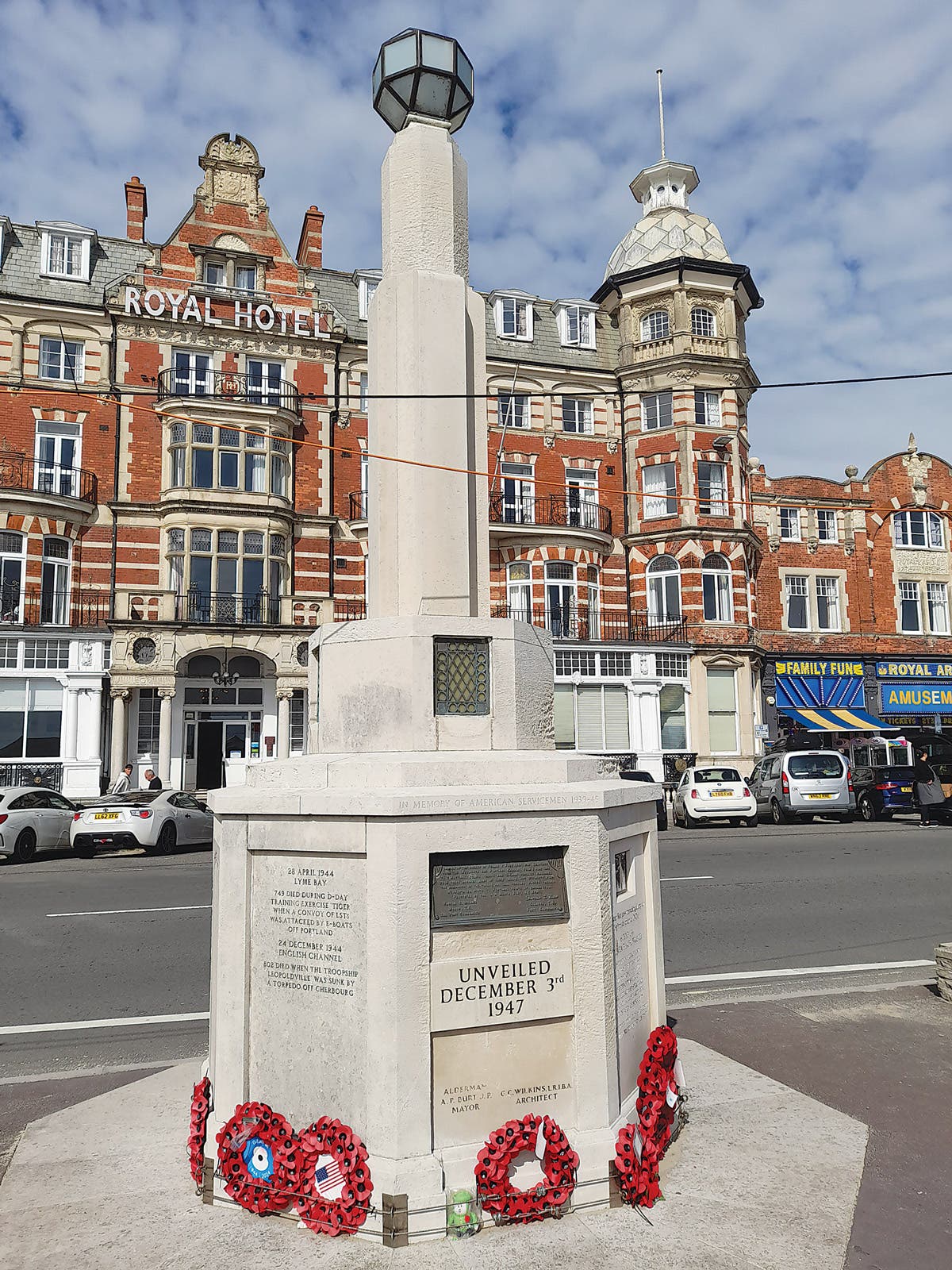 The memorial to American troops in WWII who left Weymouth for Omaha Beach in June 1944.