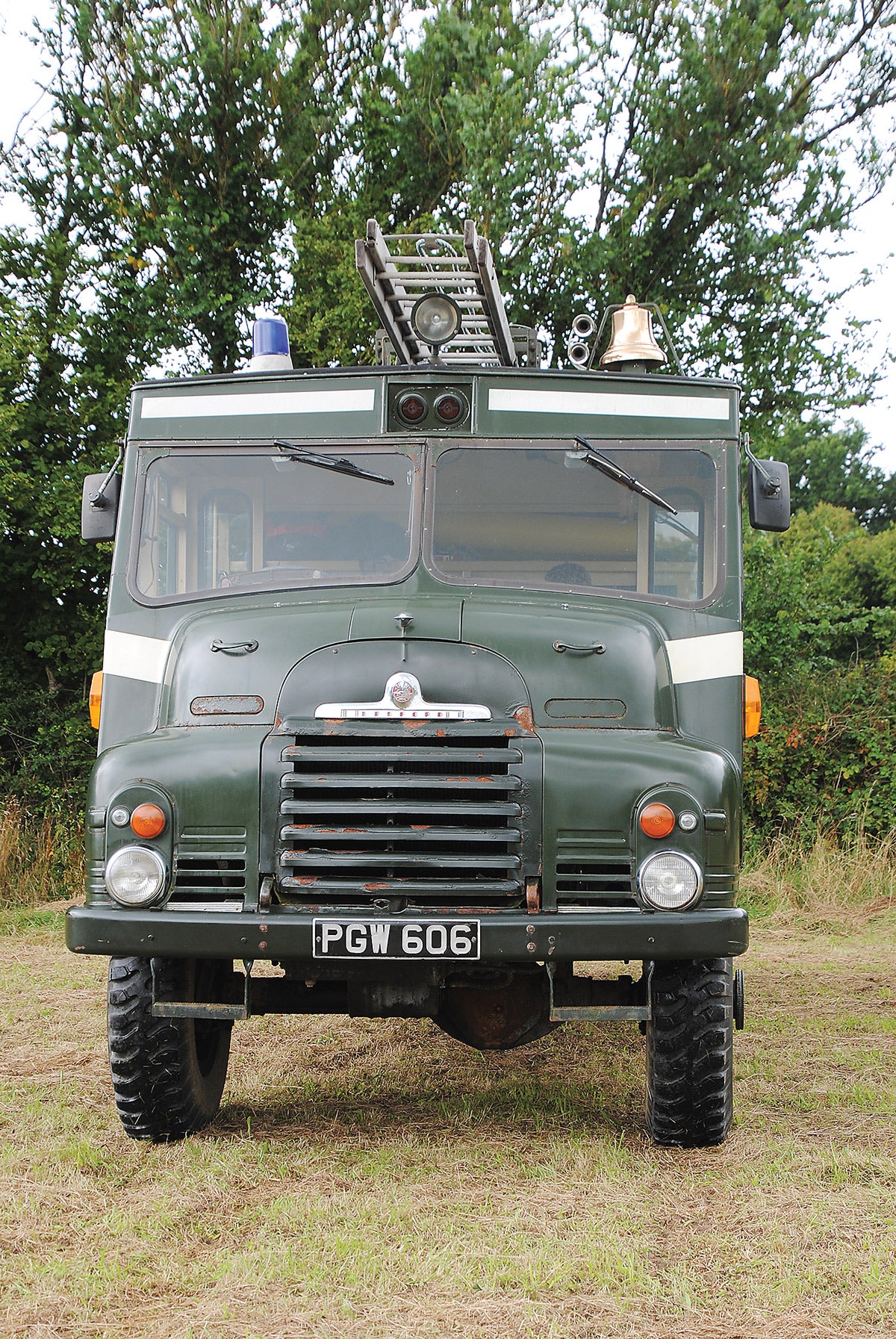 Head-on view showing the lineage from the Bedford RL drawing board design, with headlight layout and good ground clearance.