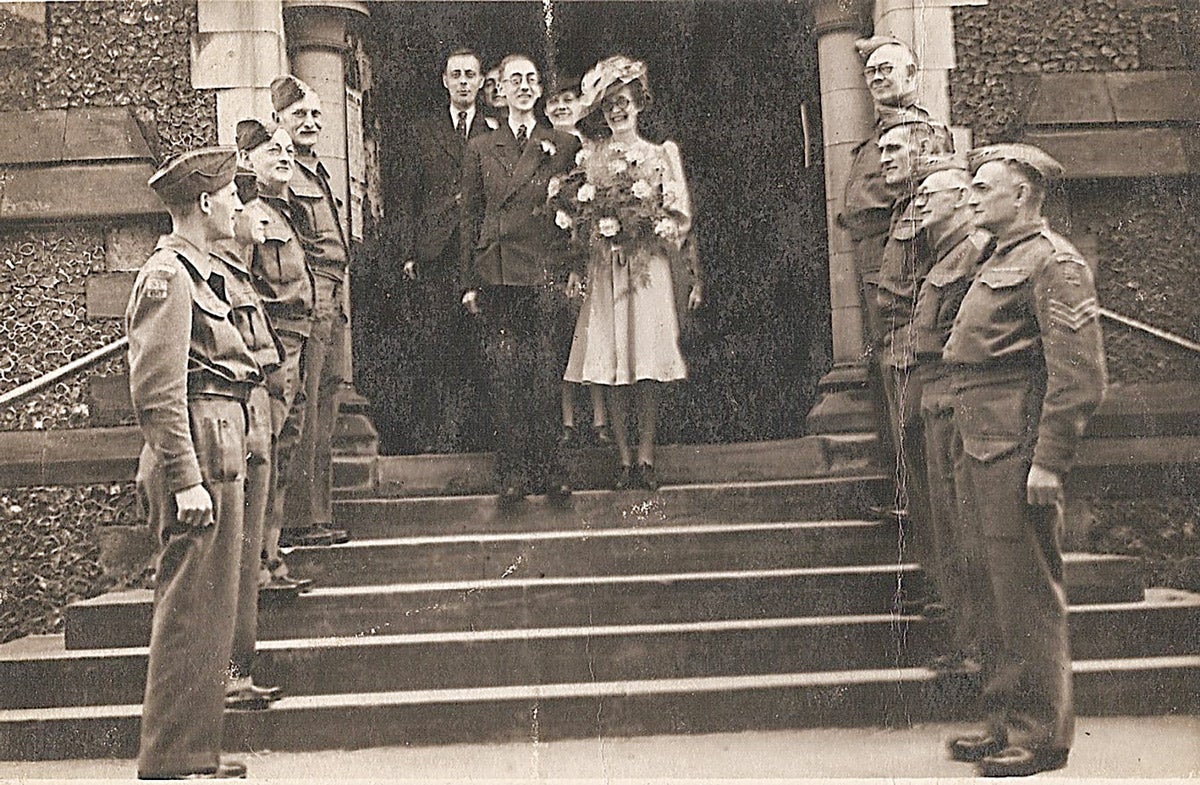 An informal wedding photograph of a Home Guard member. Such images cost very little, but they reveal a lot of uniform detail.