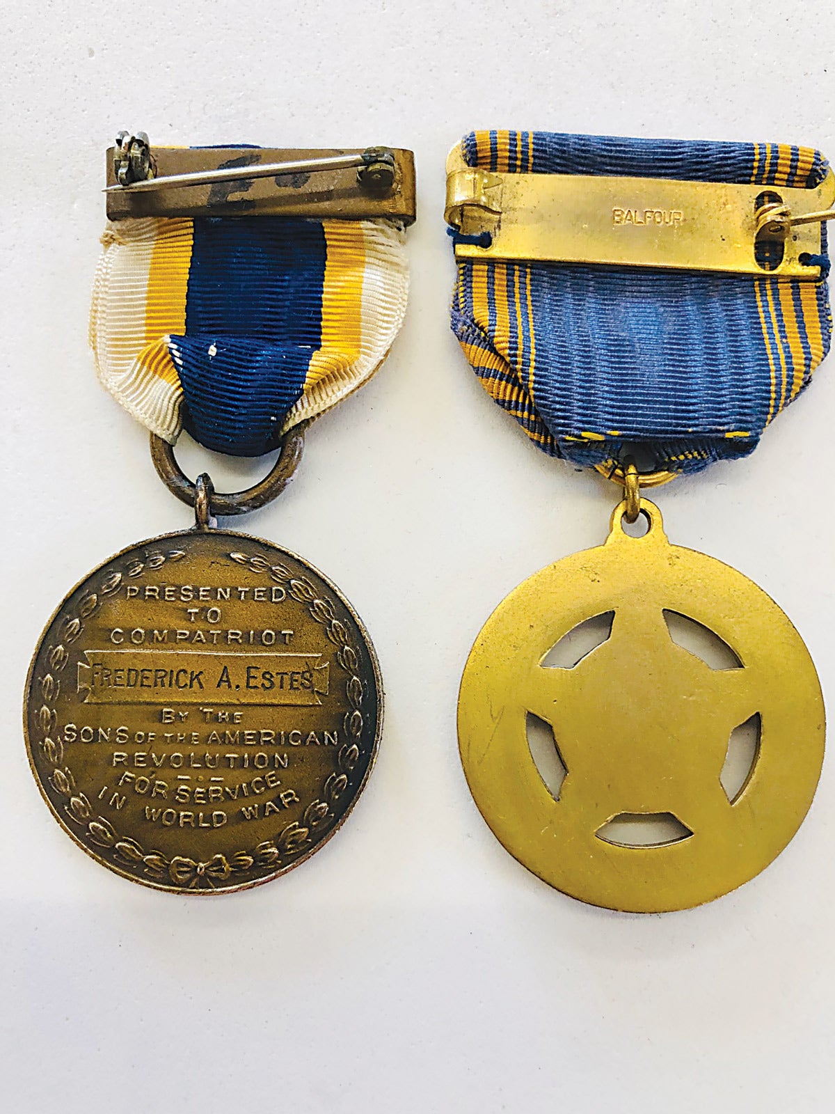 The SAR reverse shows a wrap brooch, while the DAV medal exhibits a slot brooch.