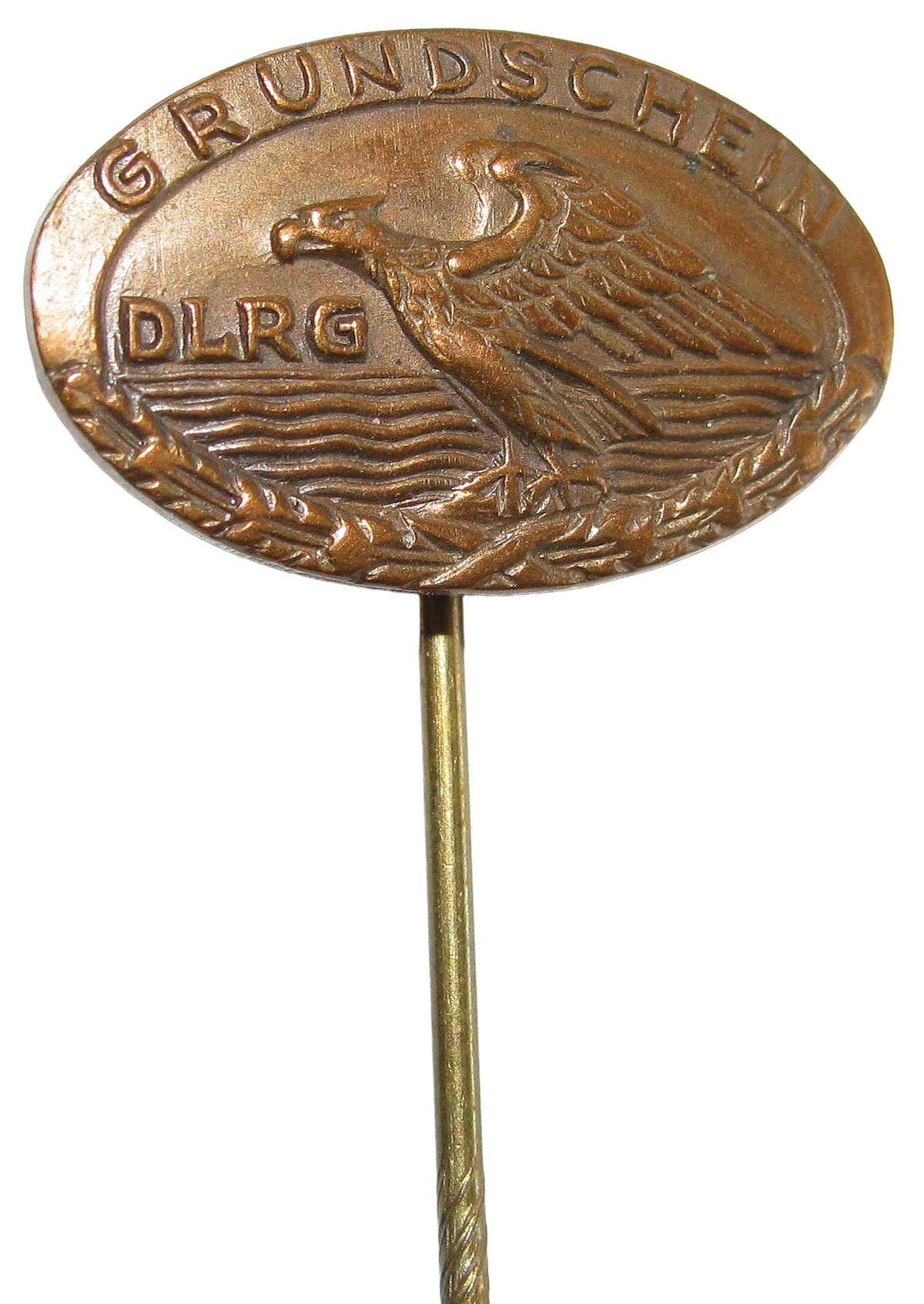The basic first level bronze colored “Grundsschein” DLRG membership pin.