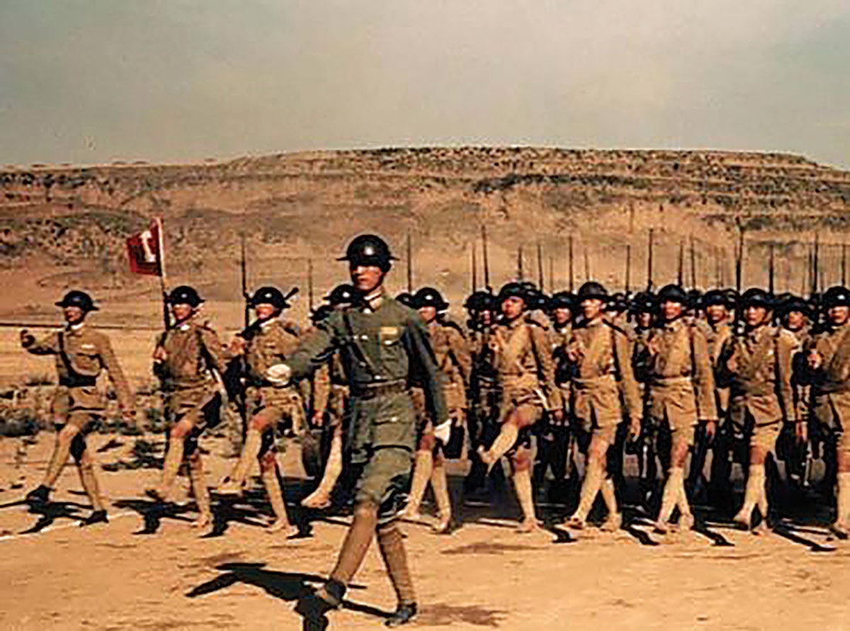 A group of Chinese National Revolutionary Army wearing British MkI pattern helmets.