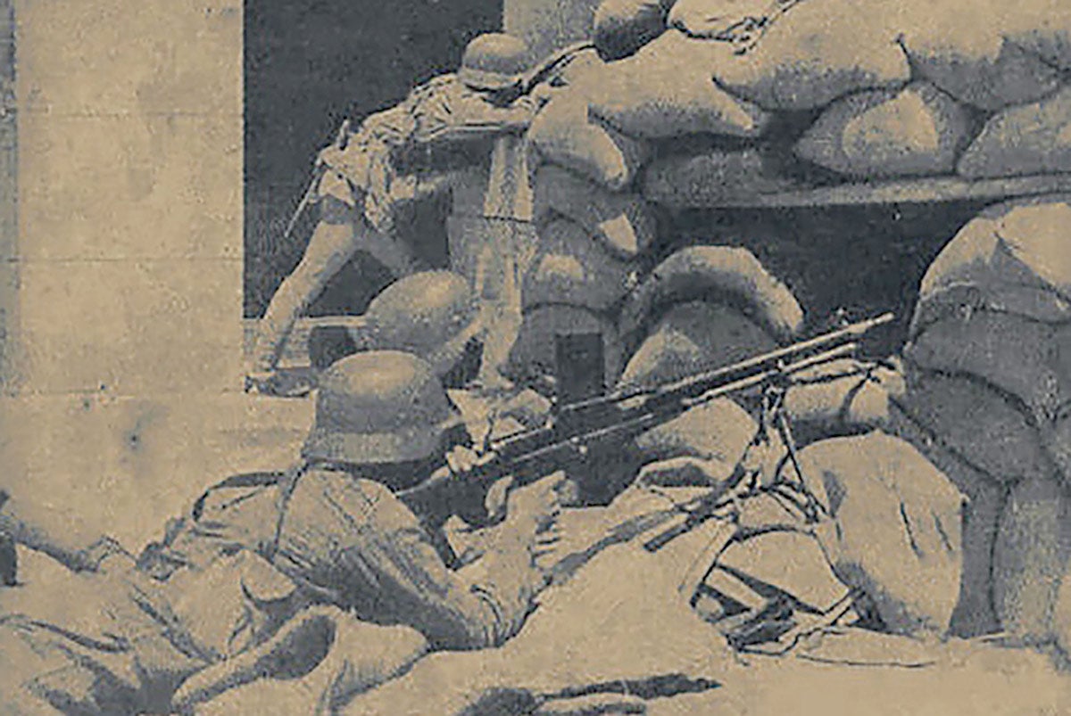 National Revolutionary Army forces in Shanghai circa 1937. The machine gun is armed with the Czech-made ZB vz. 26 light machine gun, a weapon supplied in large numbers to the NRA forces.