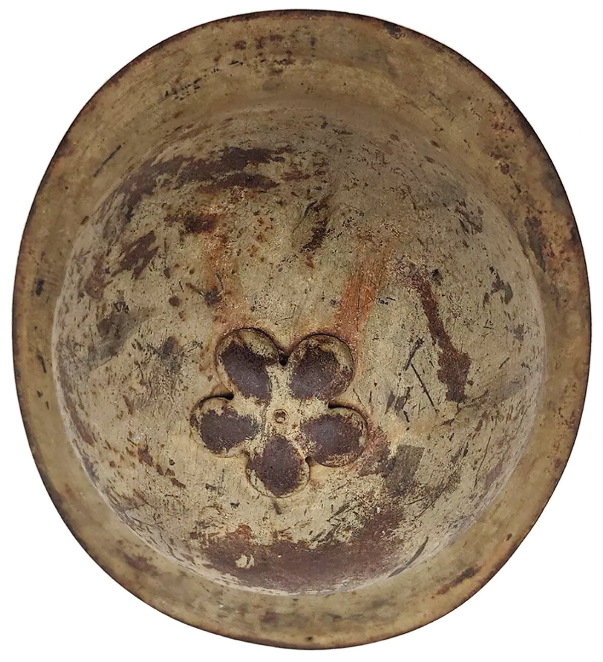The Chinese Model 1922 helmet was also known as the “Mountain Bamboo” pattern, as the vent cover on the dome of the helmet resembled the leaf pattern of the Mountain Bamboo tree.